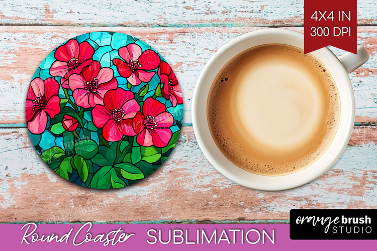 Stained Glass Round Coaster - Flowers Coaster PNG