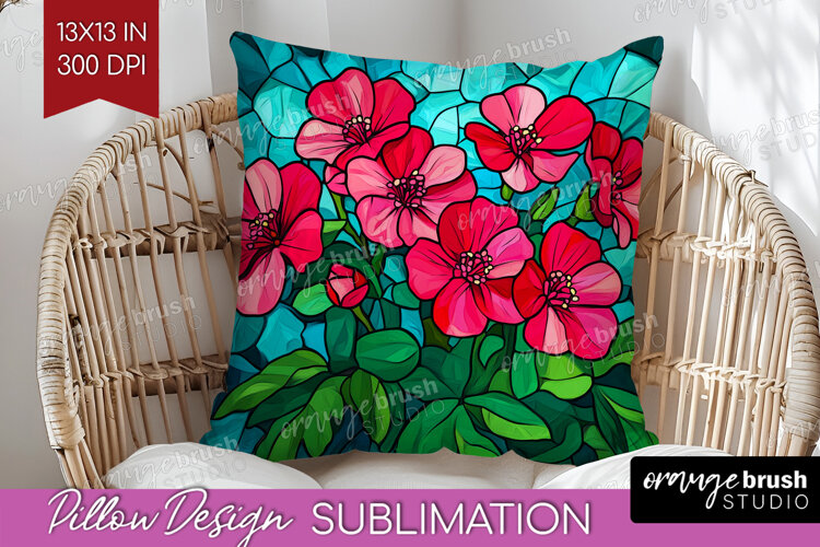Stained Glass Pillow Sublimation - Flowers Pillow Cover PNG example image 1