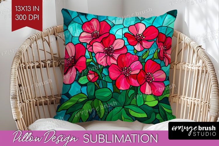 Stained Glass Pillow Sublimation - Flowers Pillow Cover PNG