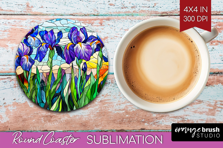 Stained Glass Round Coaster - Flowers Coaster PNG
