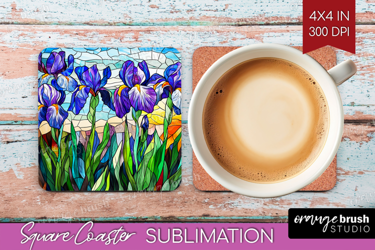 Stained Glass Square Coaster - Flowers Coaster PNG