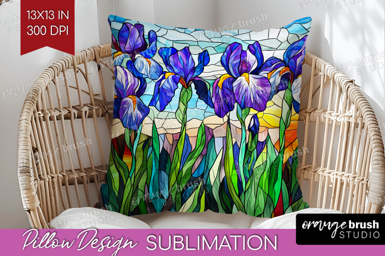 Stained Glass Pillow Sublimation - Flowers Pillow Cover PNG