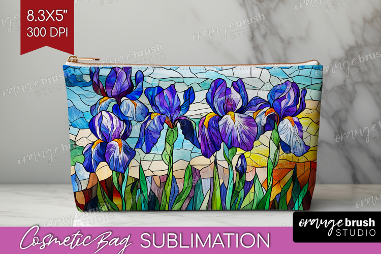Stained Glass Cosmetic Bag - Flowers Makeup Bag PNG