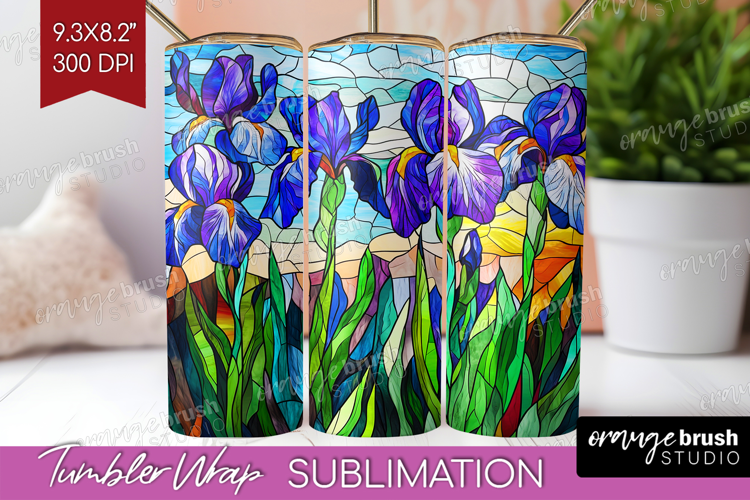 Stained Glass Tumbler Wrap - Flowers Tumbler PNG Sublimation