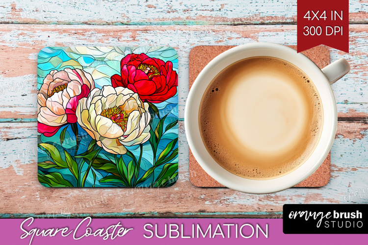 Stained Glass Square Coaster - Flowers Coaster PNG