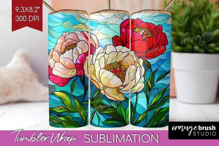 Stained Glass Tumbler Wrap - Flowers Tumbler PNG Sublimation