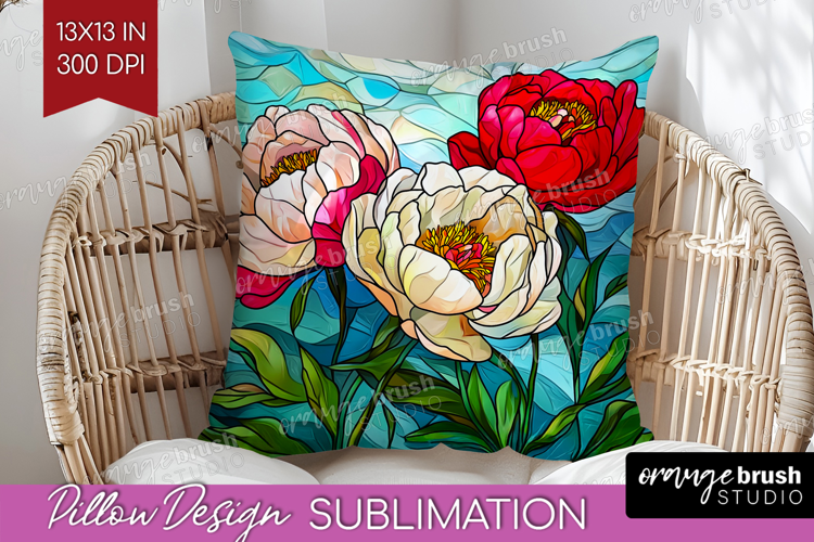 Stained Glass Pillow Sublimation - Flowers Pillow Cover PNG