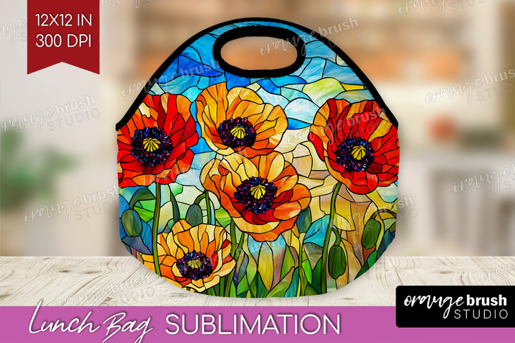 Stained Glass Lunch Bag - Flowers Lunch Bug PNG Sublimation