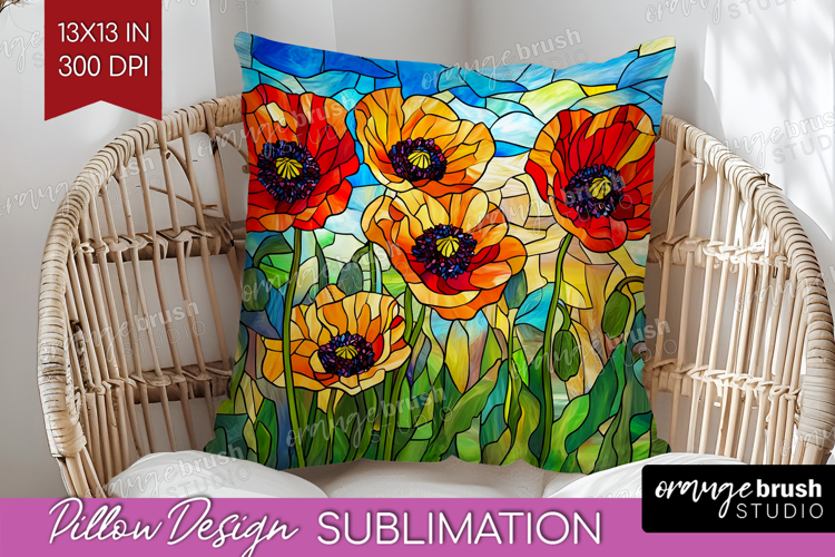 Stained Glass Pillow Sublimation - Flowers Pillow Cover PNG