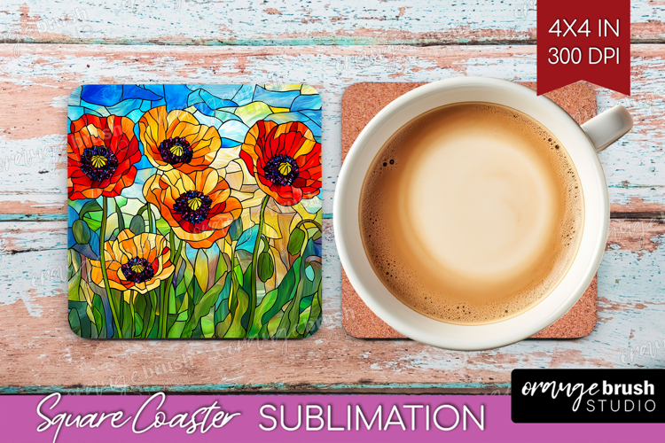 Stained Glass Square Coaster - Flowers Coaster PNG