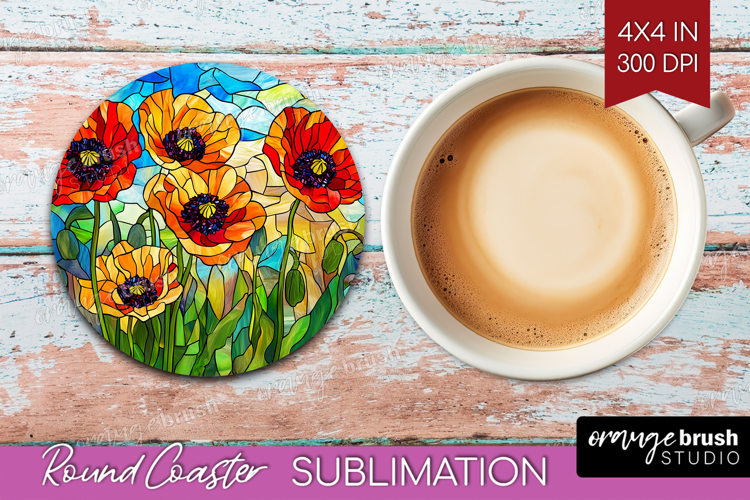 Stained Glass Round Coaster - Flowers Coaster PNG
