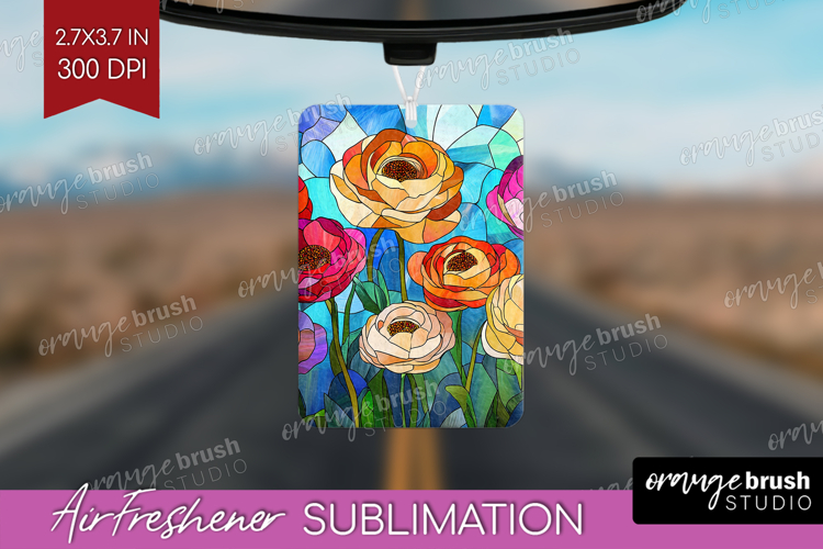 Stained Glass Air Freshener PNG - Flowers PNG Sublimation