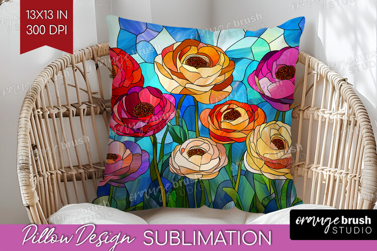Stained Glass Pillow Sublimation - Flowers Pillow Cover PNG example image 1