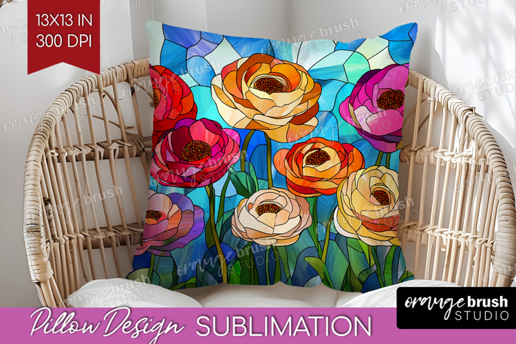 Stained Glass Pillow Sublimation - Flowers Pillow Cover PNG