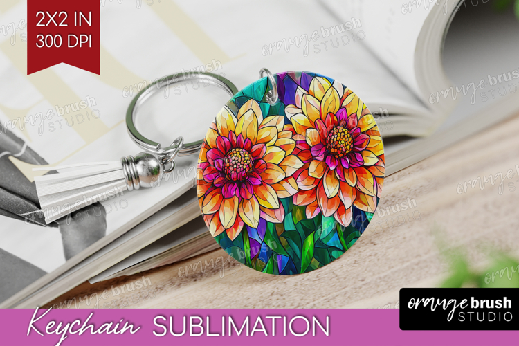 Stained Glass Keychain PNG - Flowers Keychain Sublimation