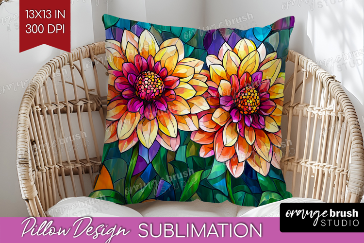 Stained Glass Pillow Sublimation - Flowers Pillow Cover PNG