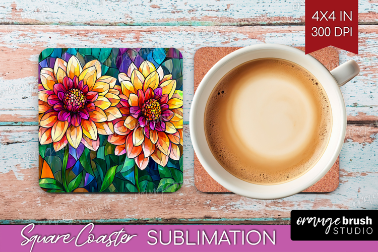 Stained Glass Square Coaster - Flowers Coaster PNG