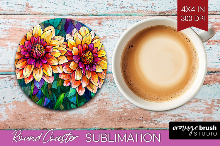 Stained Glass Round Coaster - Flowers Coaster PNG