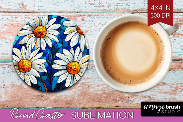 Stained Glass Round Coaster - Flowers Coaster PNG