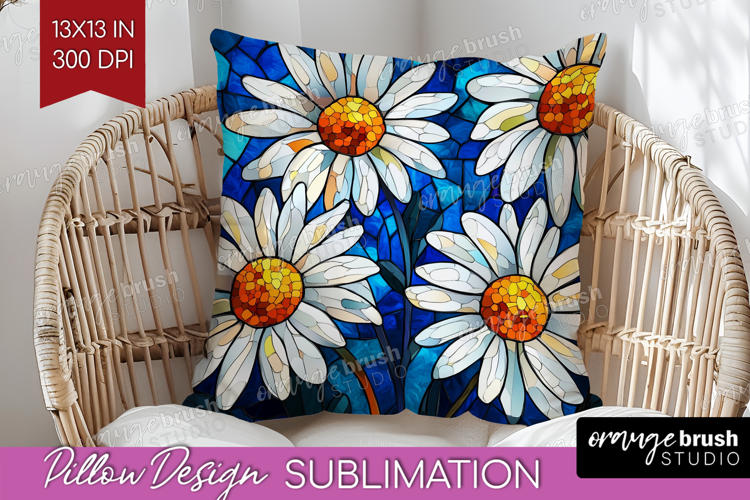 Stained Glass Pillow Sublimation - Flowers Pillow Cover PNG