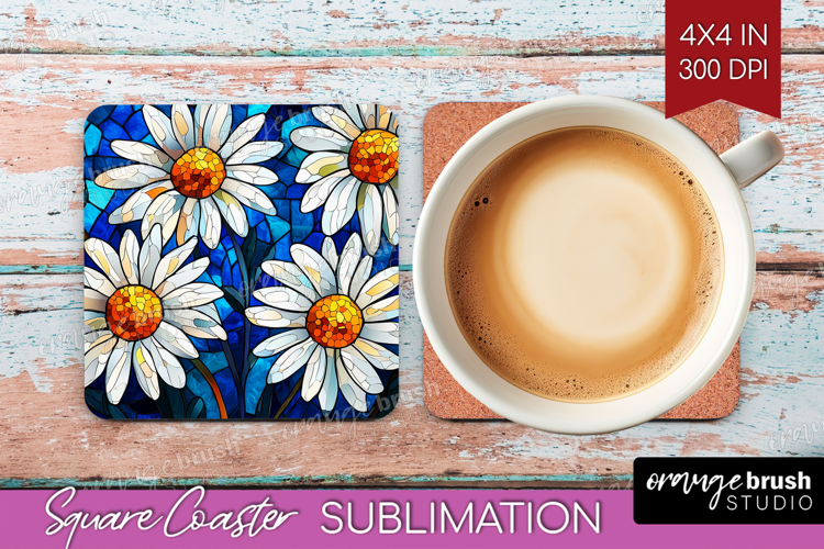 Stained Glass Square Coaster - Flowers Coaster PNG
