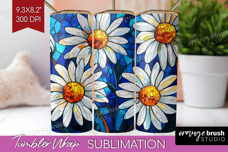 Stained Glass Tumbler Wrap - Flowers Tumbler PNG Sublimation