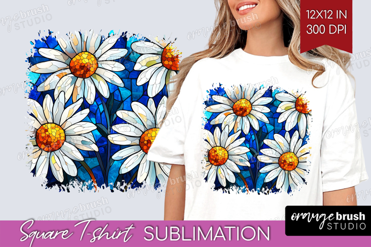 Stained Glass Square Tshirt Background - Flowers PNG