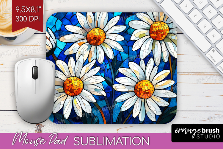 Stained Glass Mouse Pad Sublimation - Flowers Mousepad PNG