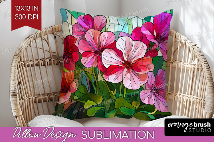Stained Glass Pillow Sublimation - Flowers Pillow Cover PNG