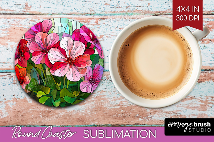 Stained Glass Round Coaster - Flowers Coaster PNG