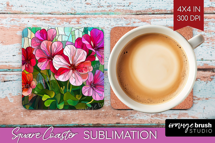 Stained Glass Square Coaster - Flowers Coaster PNG