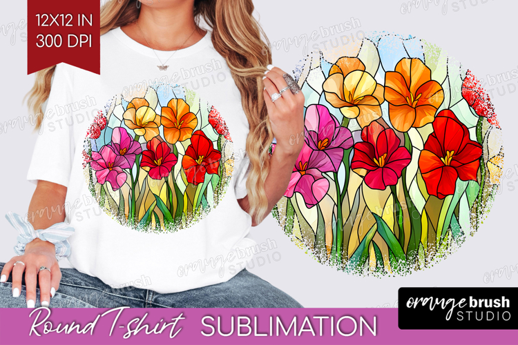 Stained Glass Round Tshirt Background - Flowers PNG