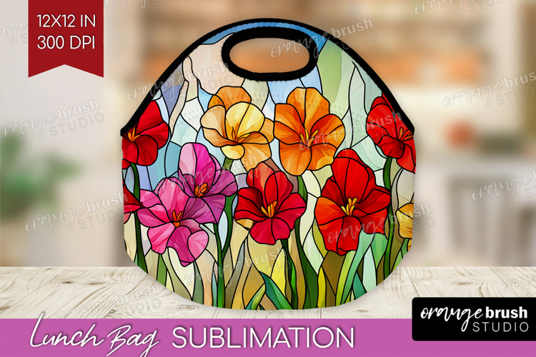 Stained Glass Lunch Bag - Flowers Lunch Bug PNG Sublimation