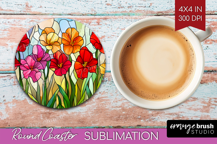 Stained Glass Round Coaster - Flowers Coaster PNG