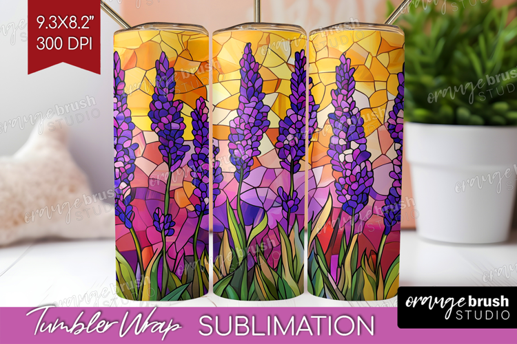 Stained Glass Tumbler Wrap - Flowers Tumbler PNG Sublimation