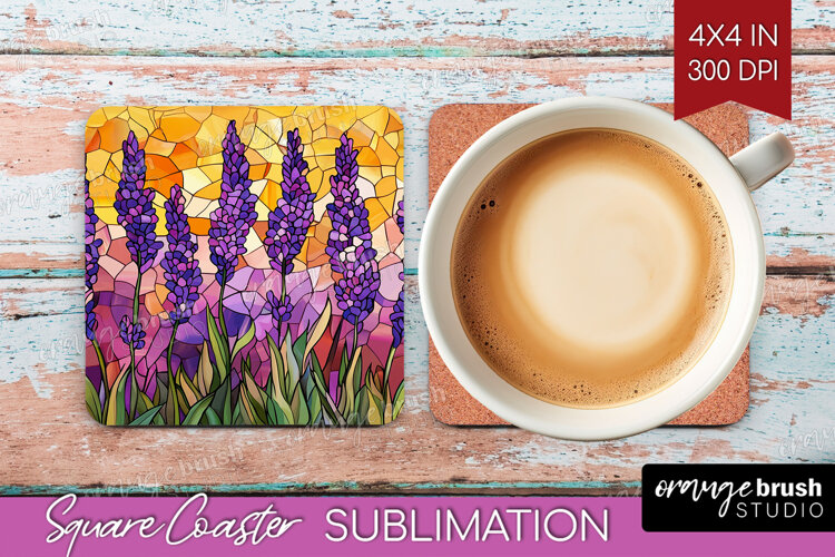 Stained Glass Square Coaster - Flowers Coaster PNG example image 1