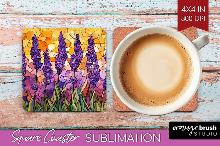 Stained Glass Square Coaster - Flowers Coaster PNG