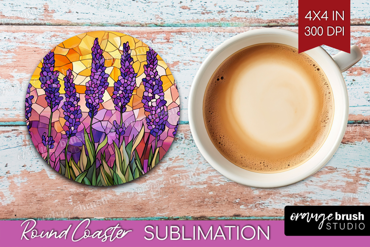 Stained Glass Round Coaster - Flowers Coaster PNG