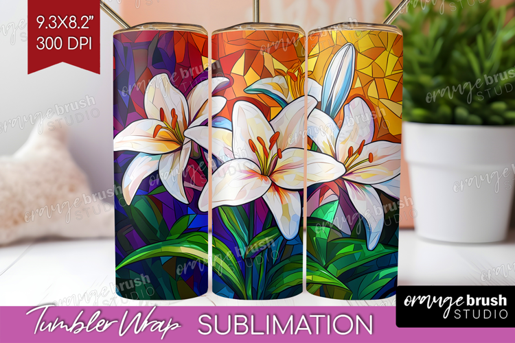 Stained Glass Tumbler Wrap - Flowers Tumbler PNG Sublimation