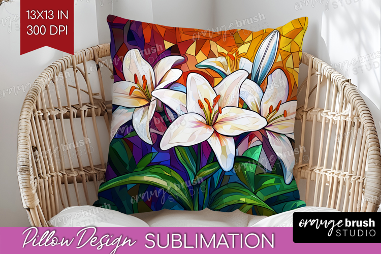Stained Glass Pillow Sublimation - Flowers Pillow Cover PNG