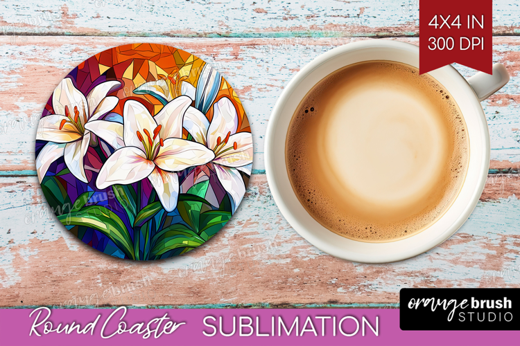 Stained Glass Round Coaster - Flowers Coaster PNG