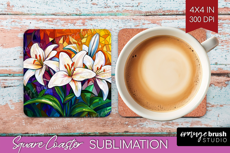 Stained Glass Square Coaster - Flowers Coaster PNG