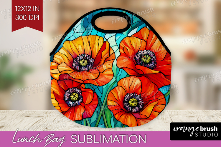 Stained Glass Lunch Bag - Flowers Lunch Bug PNG Sublimation