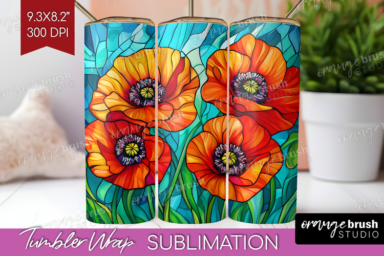 Stained Glass Tumbler Wrap - Flowers Tumbler PNG Sublimation