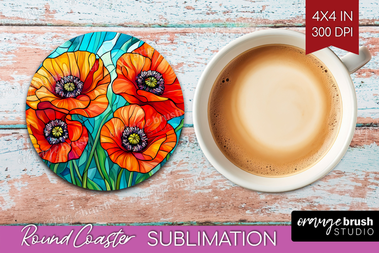 Stained Glass Round Coaster - Flowers Coaster PNG