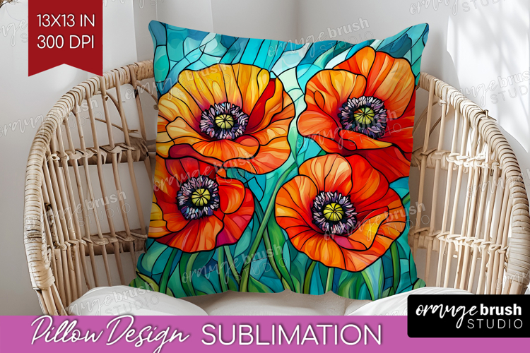 Stained Glass Pillow Sublimation - Flowers Pillow Cover PNG