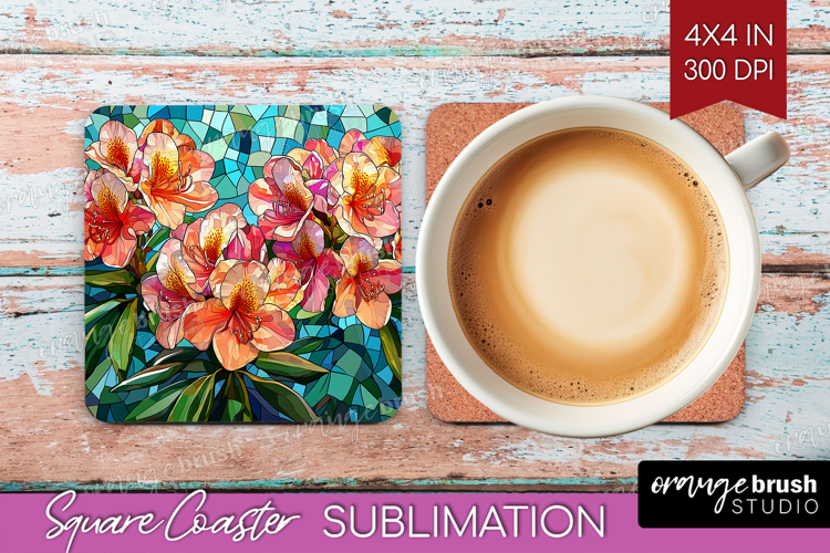Stained Glass Square Coaster - Flowers Coaster PNG