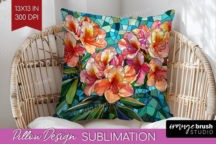 Stained Glass Pillow Sublimation - Flowers Pillow Cover PNG