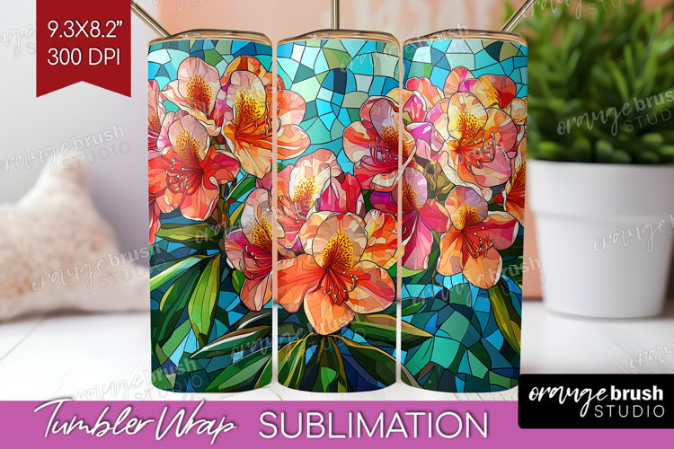 Stained Glass Tumbler Wrap - Flowers Tumbler PNG Sublimation