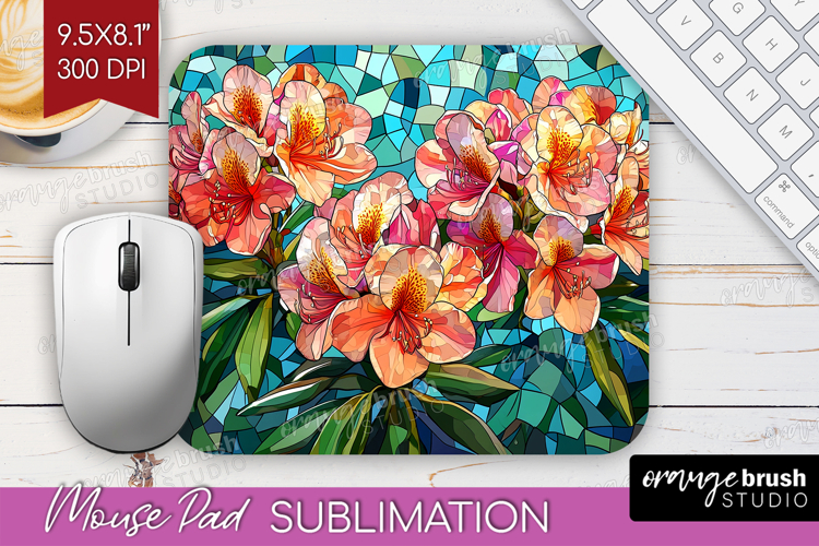 Stained Glass Mouse Pad Sublimation - Flowers Mousepad PNG